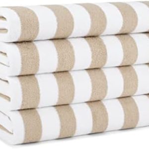 Arkwright Oversized California Beach Towels - (Pack of 4) Absorbent, Quick Drying, Ringspun Cotton Pool Towel, Perfect for Hotel, Spa Hot Tub, and Bath, 30 x 70 in, Beige
