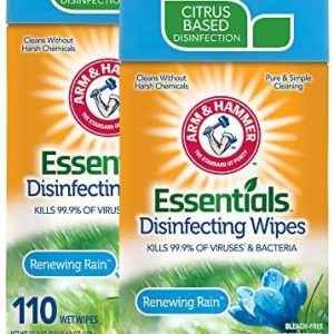 Arm & Hammer Essentials Disinfecting Wipes, Renewing Rain 2-Pack, 110 Count, 220 Wipes, Volcano